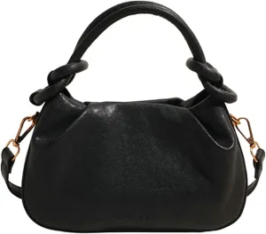 Women PU Leather Crossbody Handbag Small Pleated Shoulder Bag Cloud Tote Purse Versatile Satchel