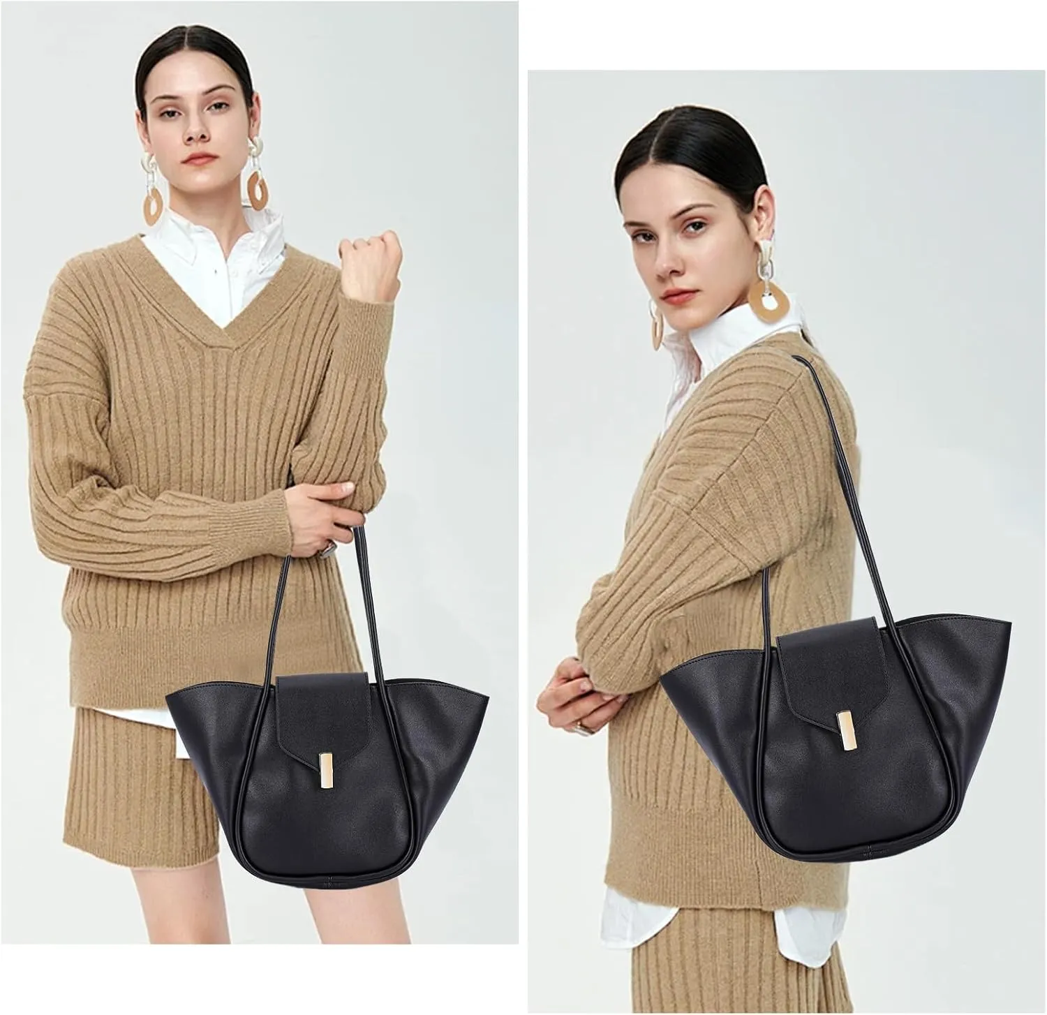 Women PU Leather Tote, Simple Tote Handbag, Large Capacity Luxury Tote Bag Adjustable Strap, Satchel Hobo Shoulder Ba