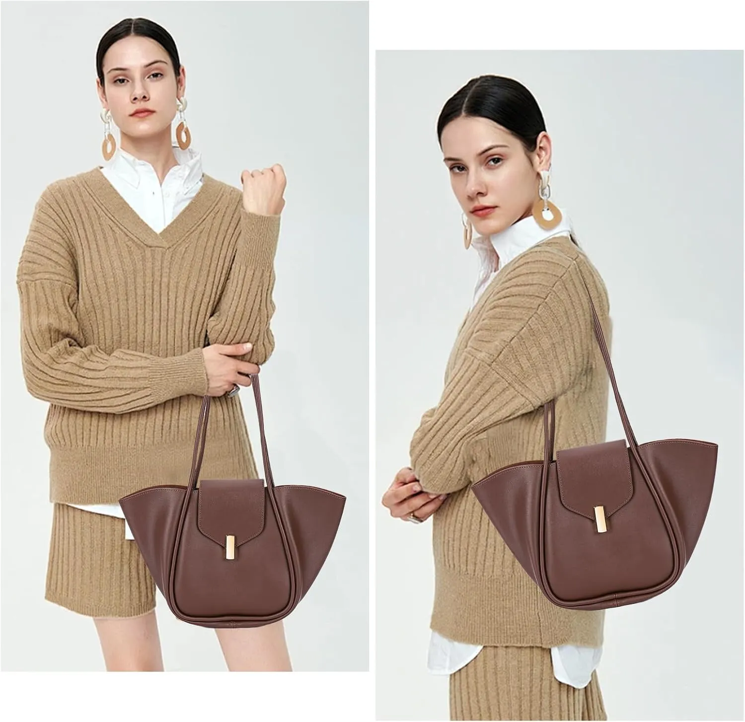 Women PU Leather Tote, Simple Tote Handbag, Large Capacity Luxury Tote Bag Adjustable Strap, Satchel Hobo Shoulder Ba