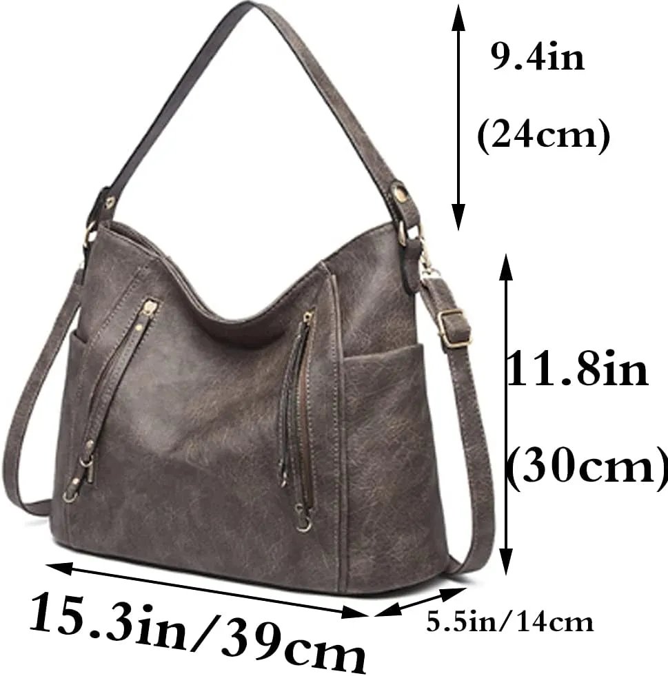 Women Retro Purse and Handbag Faux Leather Satchel Tote Zipper Top-handle Shoulder Bag Brown
