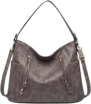 Women Retro Purse and Handbag Faux Leather Satchel Tote Zipper Top-handle Shoulder Bag Brown
