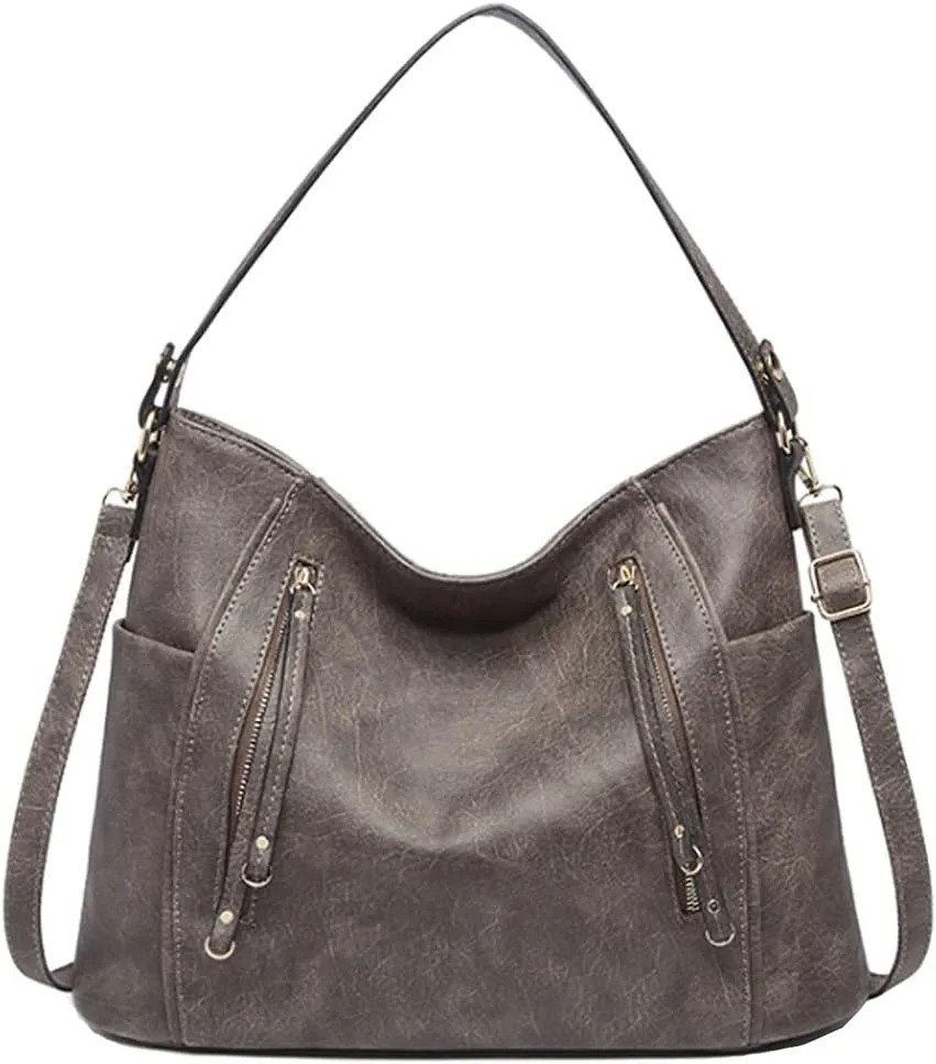 Women Retro Purse and Handbag Faux Leather Satchel Tote Zipper Top-handle Shoulder Bag Brown
