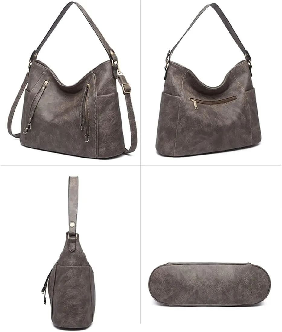 Women Retro Purse and Handbag Faux Leather Satchel Tote Zipper Top-handle Shoulder Bag Brown