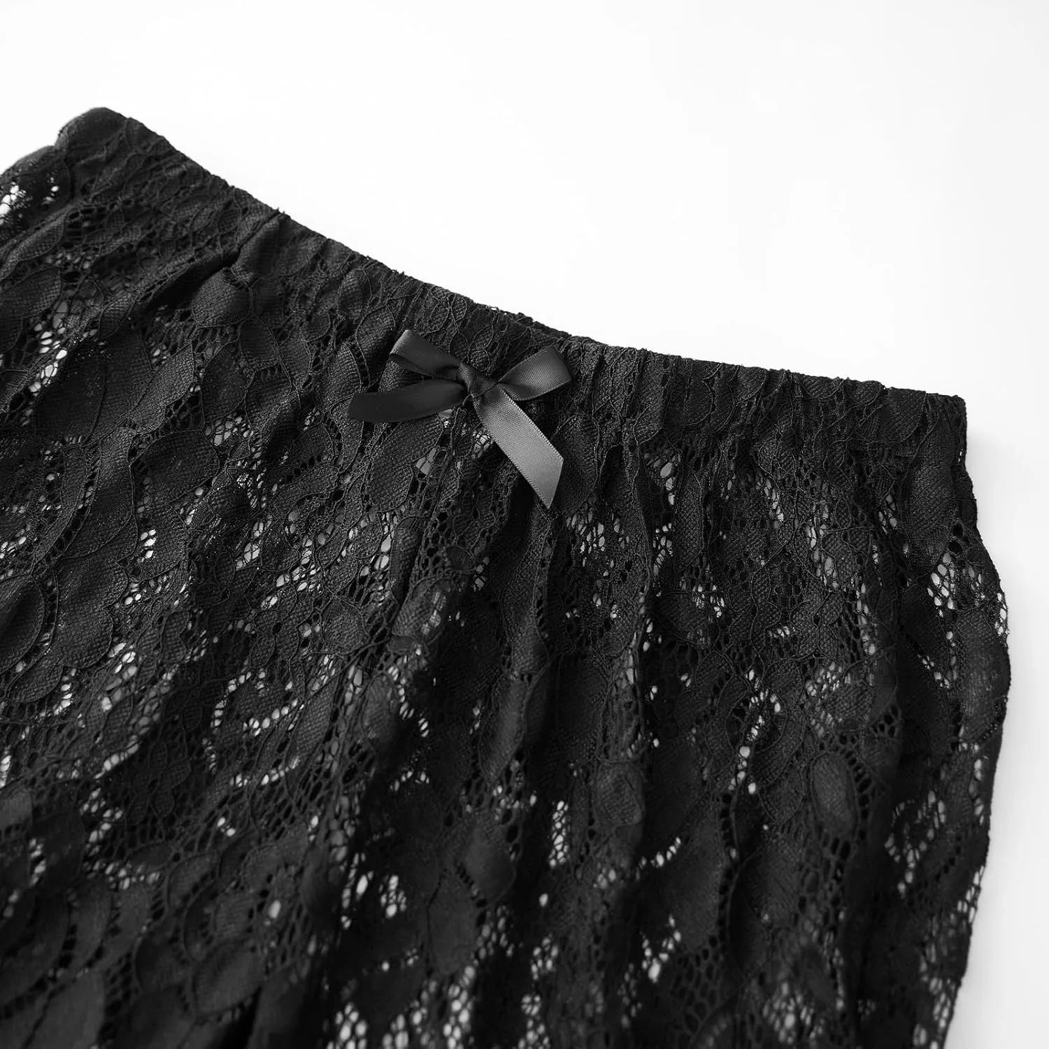Women Ruffle Lace Capri Leggings Summer Half Slips Under Dress Slim Fitted See Through Sheer Mesh Cropped Pants