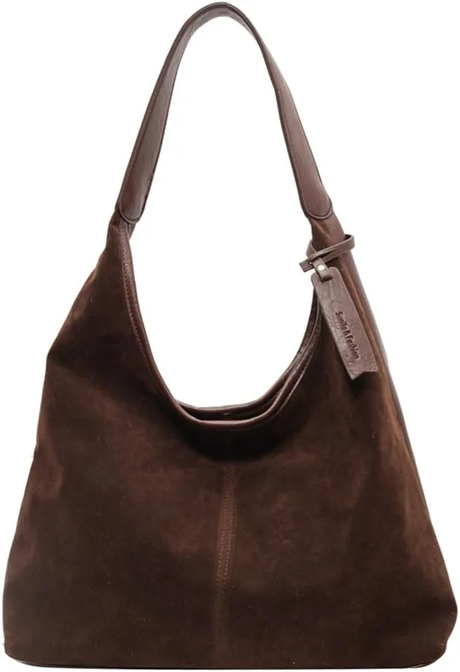 Women Suede Hobo Bag Slouchy Shoulder Bag Closure Retro Handbag Large Capacity for Work Travel