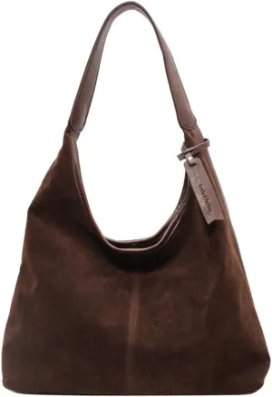Women Suede Hobo Bag Slouchy Shoulder Bag Closure Retro Handbag Large Capacity for Work Travel