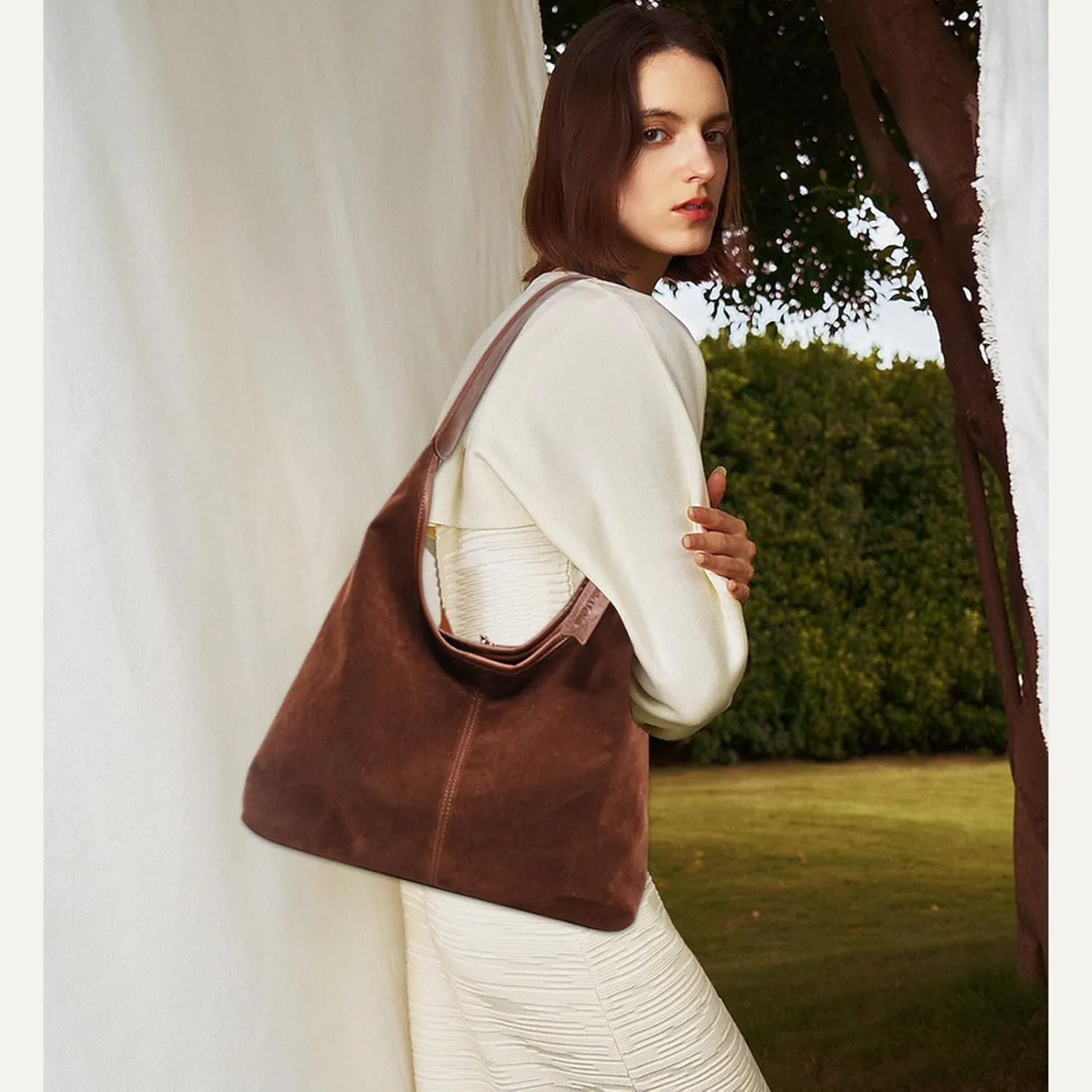 Women Suede Hobo Bag Slouchy Shoulder Bag Closure Retro Handbag Large Capacity for Work Travel