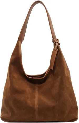Women Suede Hobo Bag Slouchy Shoulder Bag Closure Retro Handbag Large Capacity for Work Travel