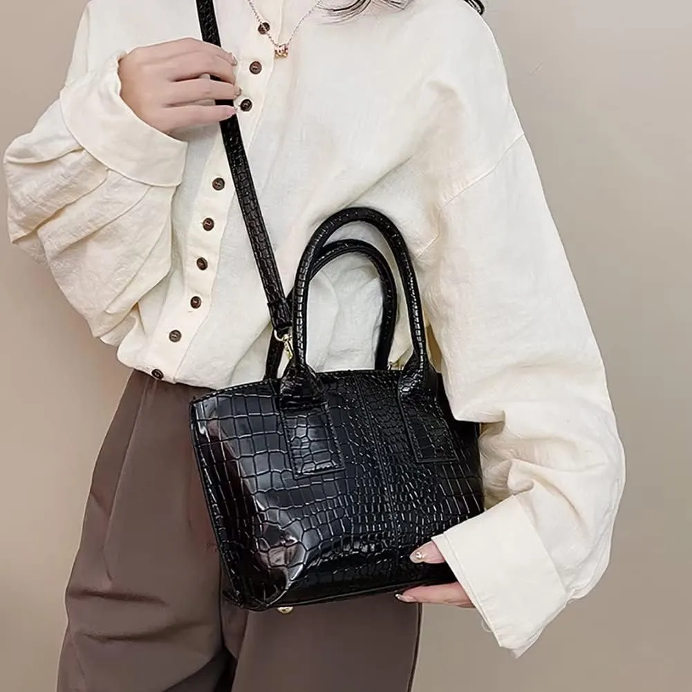 Women’ Tote Purse Crocodile Pattern Handbag Designer Shoulder Purse Stylish Leather Crossbody Bag for Travel Dating