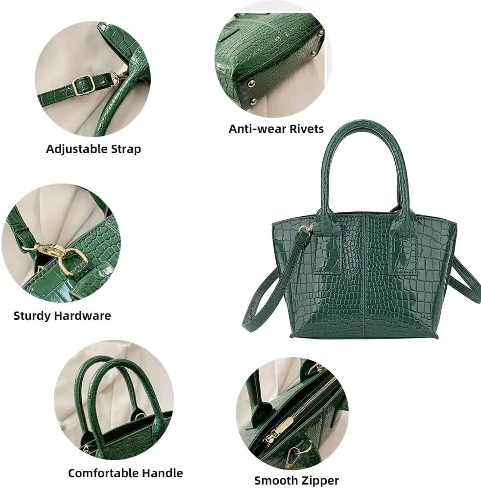 Women’ Tote Purse Crocodile Pattern Handbag Designer Shoulder Purse Stylish Leather Crossbody Bag for Travel Dating