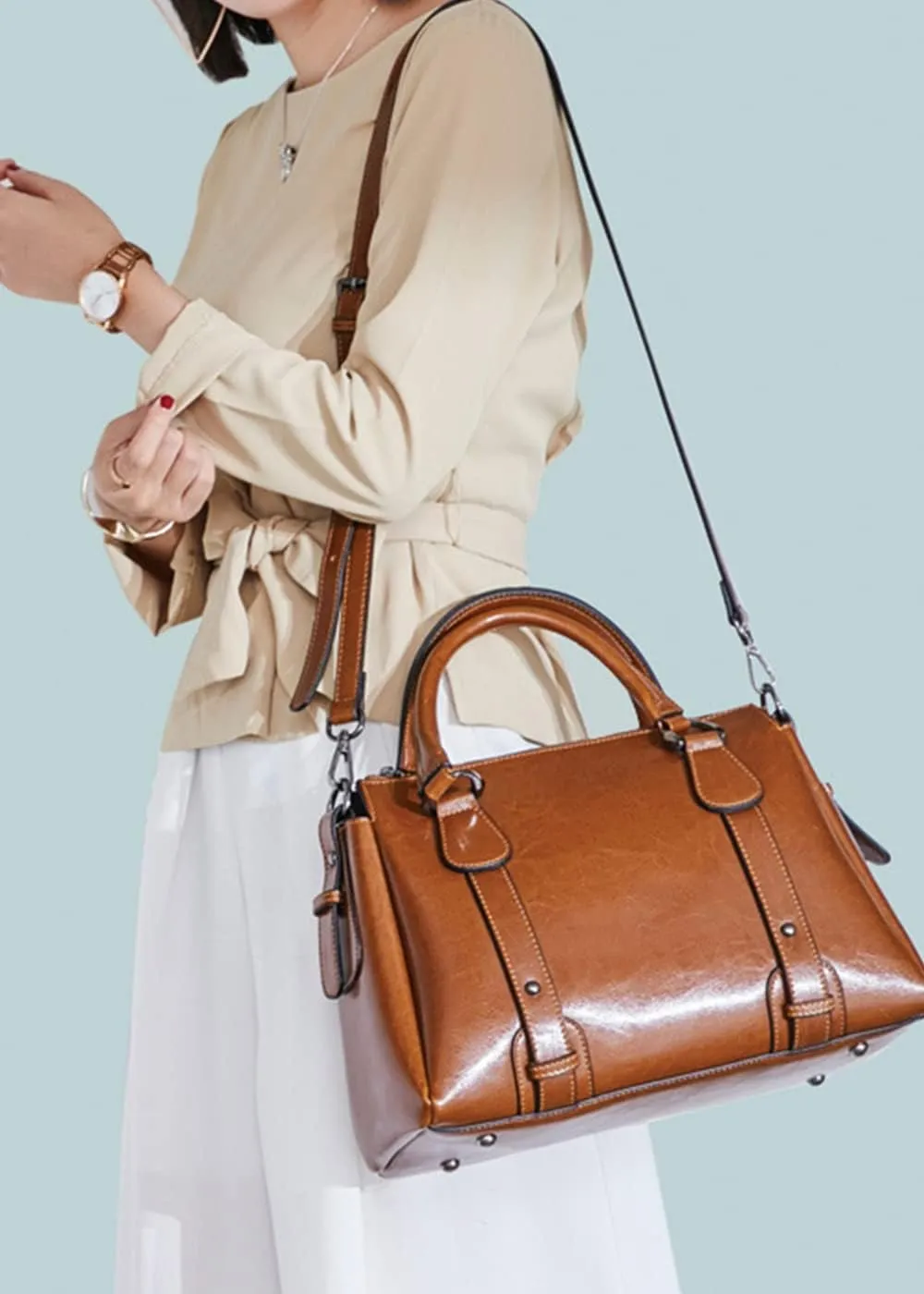 Women Vintage Shoulder Bag Satchel Genuine Leather Handbag Crossbody Bags