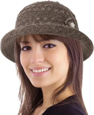 Women Winter Knit 1920s Vintage Bucket Bowler Hat Round Brim Warm Hat