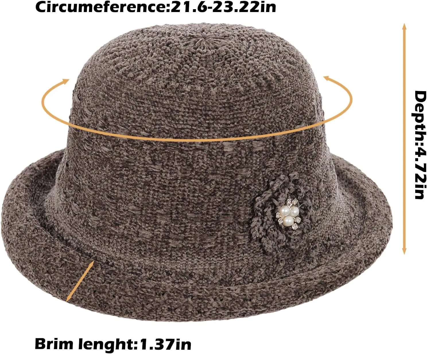 Women Winter Knit 1920s Vintage Bucket Bowler Hat Round Brim Warm Hat