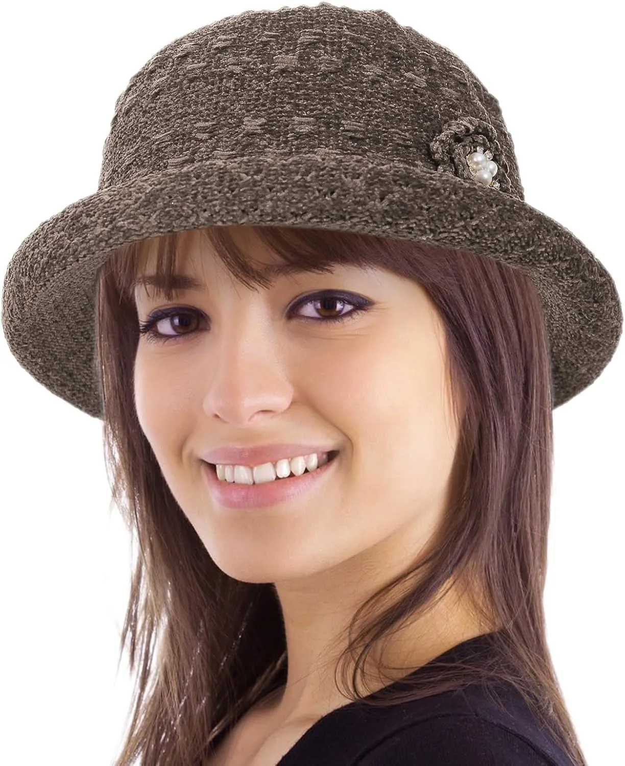 Women Winter Knit 1920s Vintage Bucket Bowler Hat Round Brim Warm Hat