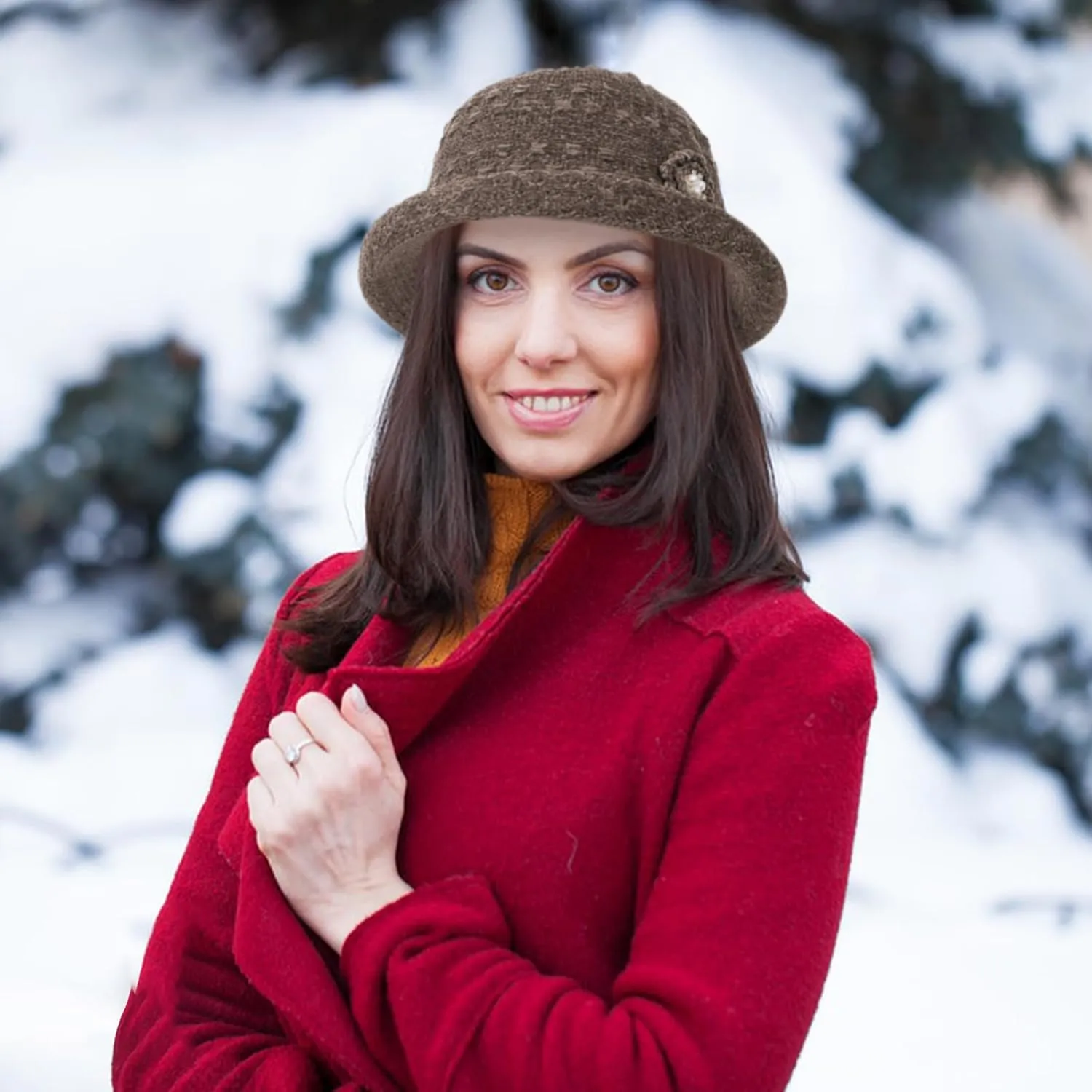 Women Winter Knit 1920s Vintage Bucket Bowler Hat Round Brim Warm Hat