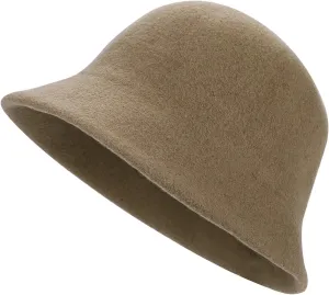 Women Winter Wool Felt Bucket Hat Vintage Warm Felt Cloche Bowler Hat with Brim
