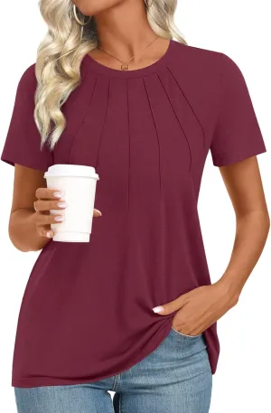 Womens 2025 Tunic Summer Casual Tops Short Sleeve Blouses Crewneck Fashion Tshirts M-3XL