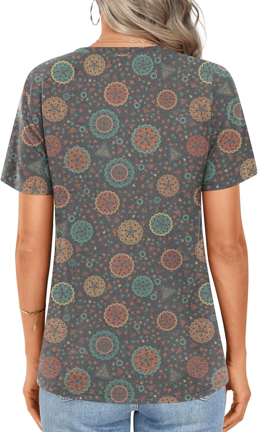Womens 2025 Tunic Summer Casual Tops Short Sleeve Blouses Crewneck Fashion Tshirts M-3XL