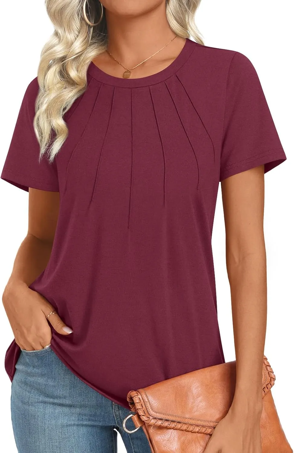Womens 2025 Tunic Summer Casual Tops Short Sleeve Blouses Crewneck Fashion Tshirts M-3XL