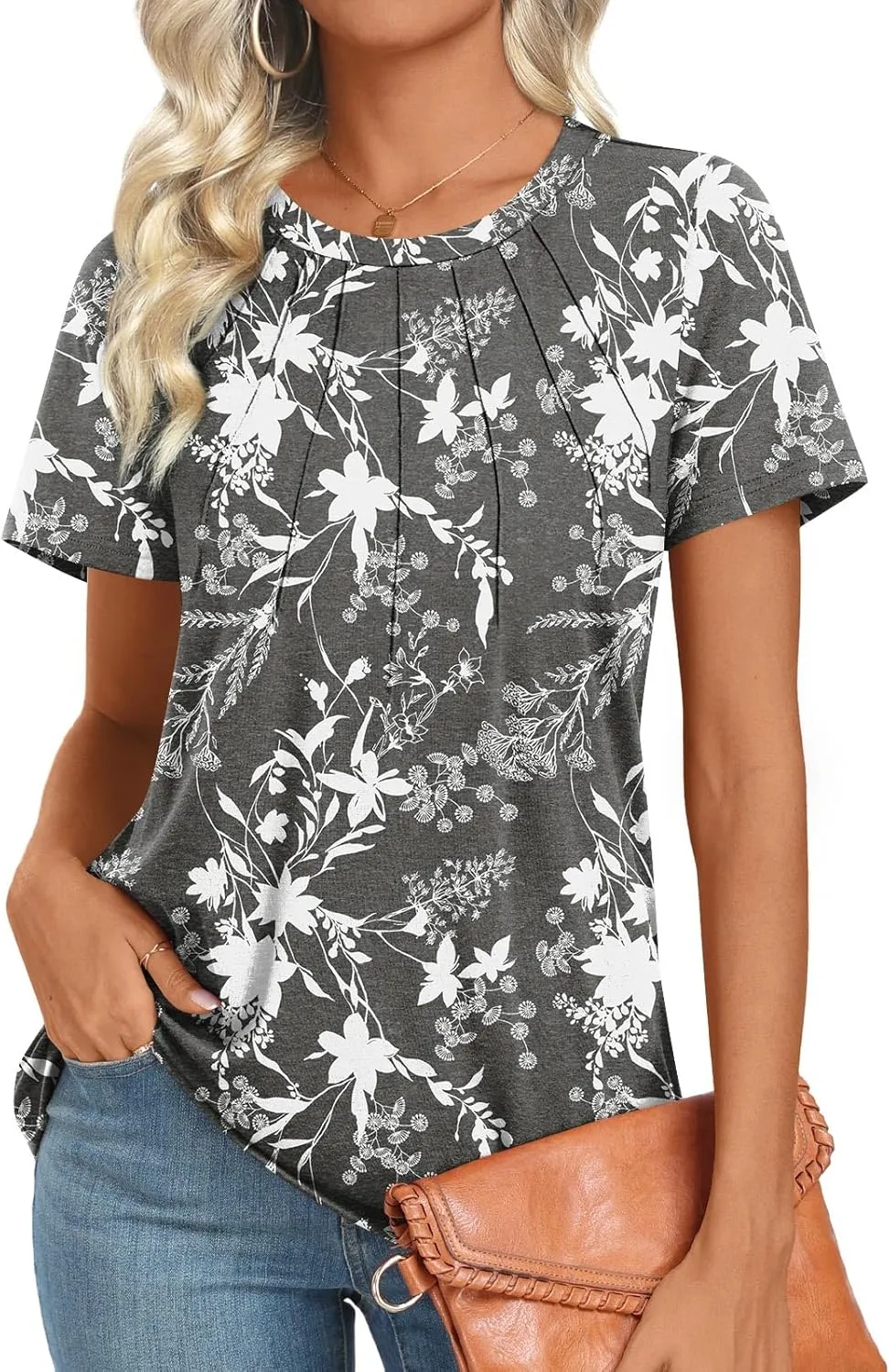 Womens 2025 Tunic Summer Casual Tops Short Sleeve Blouses Crewneck Fashion Tshirts M-3XL