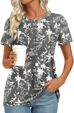 Womens 2025 Tunic Summer Casual Tops Short Sleeve Blouses Crewneck Fashion Tshirts M-3XL