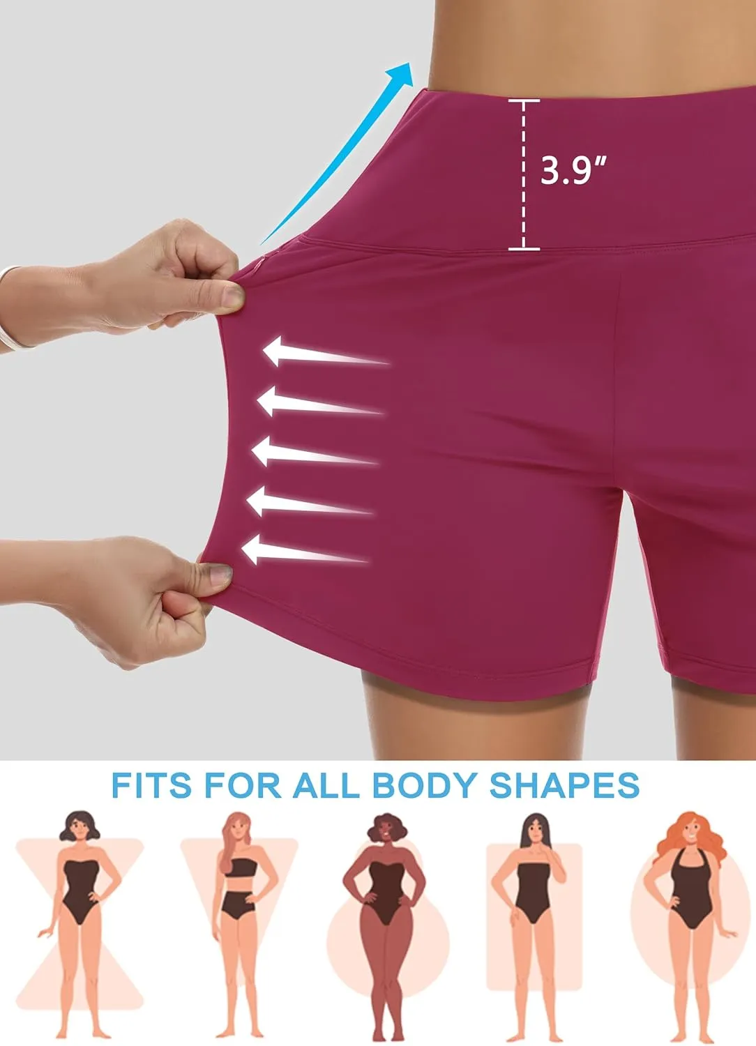 Womens' 5" Swim Shorts Tummy Control Quick Dry Swimsuit Bottom High Waist Loose Fitting with Zipper Pocket Liner UPF50 
