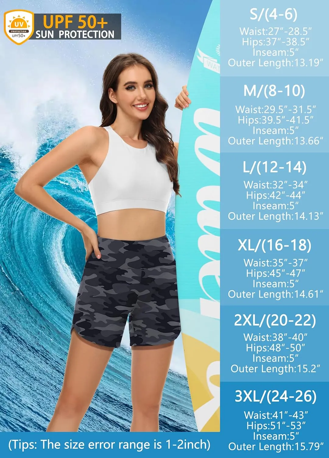 Womens' 5" Swim Shorts Tummy Control Quick Dry Swimsuit Bottom High Waist Loose Fitting with Zipper Pocket Liner UPF50 