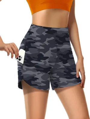 Womens' 5" Swim Shorts Tummy Control Quick Dry Swimsuit Bottom High Waist Loose Fitting with Zipper Pocket Liner UPF50 