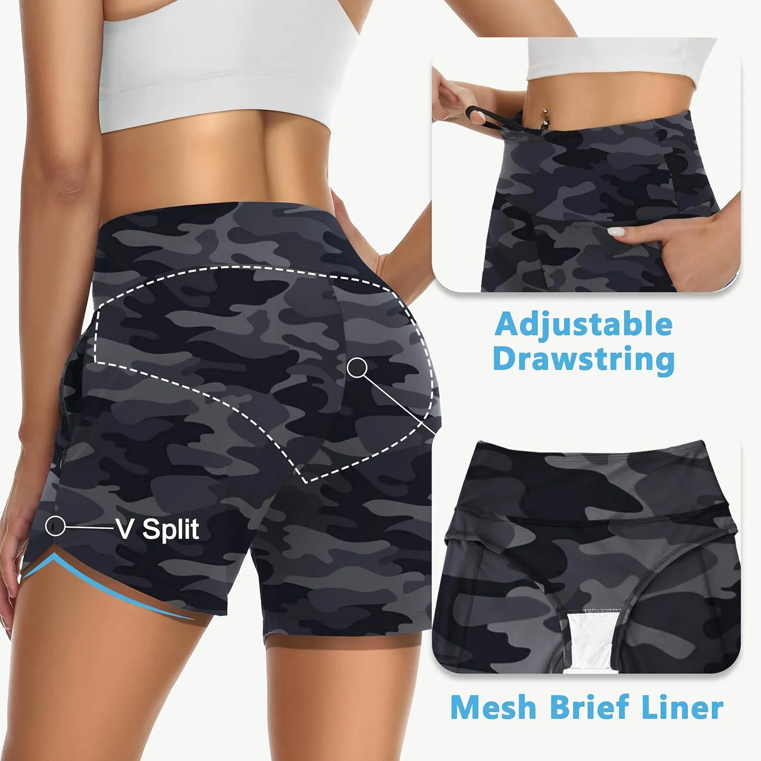 Womens' 5" Swim Shorts Tummy Control Quick Dry Swimsuit Bottom High Waist Loose Fitting with Zipper Pocket Liner UPF50 