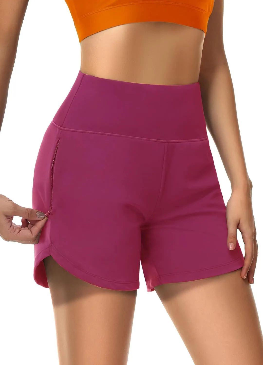 Womens' 5" Swim Shorts Tummy Control Quick Dry Swimsuit Bottom High Waist Loose Fitting with Zipper Pocket Liner UPF50 