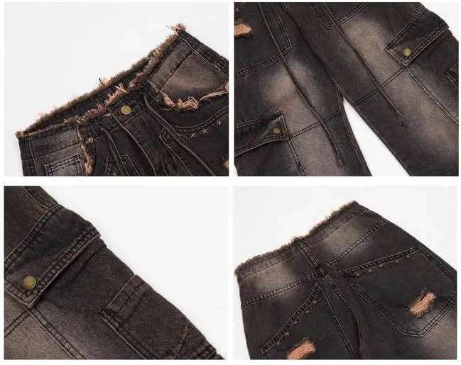 Women's Cargo Pants Low Waist Baggy Jeans Y2K Pocket Wide Leg Casual Trendy Streetwear Grunge Emo Clothes