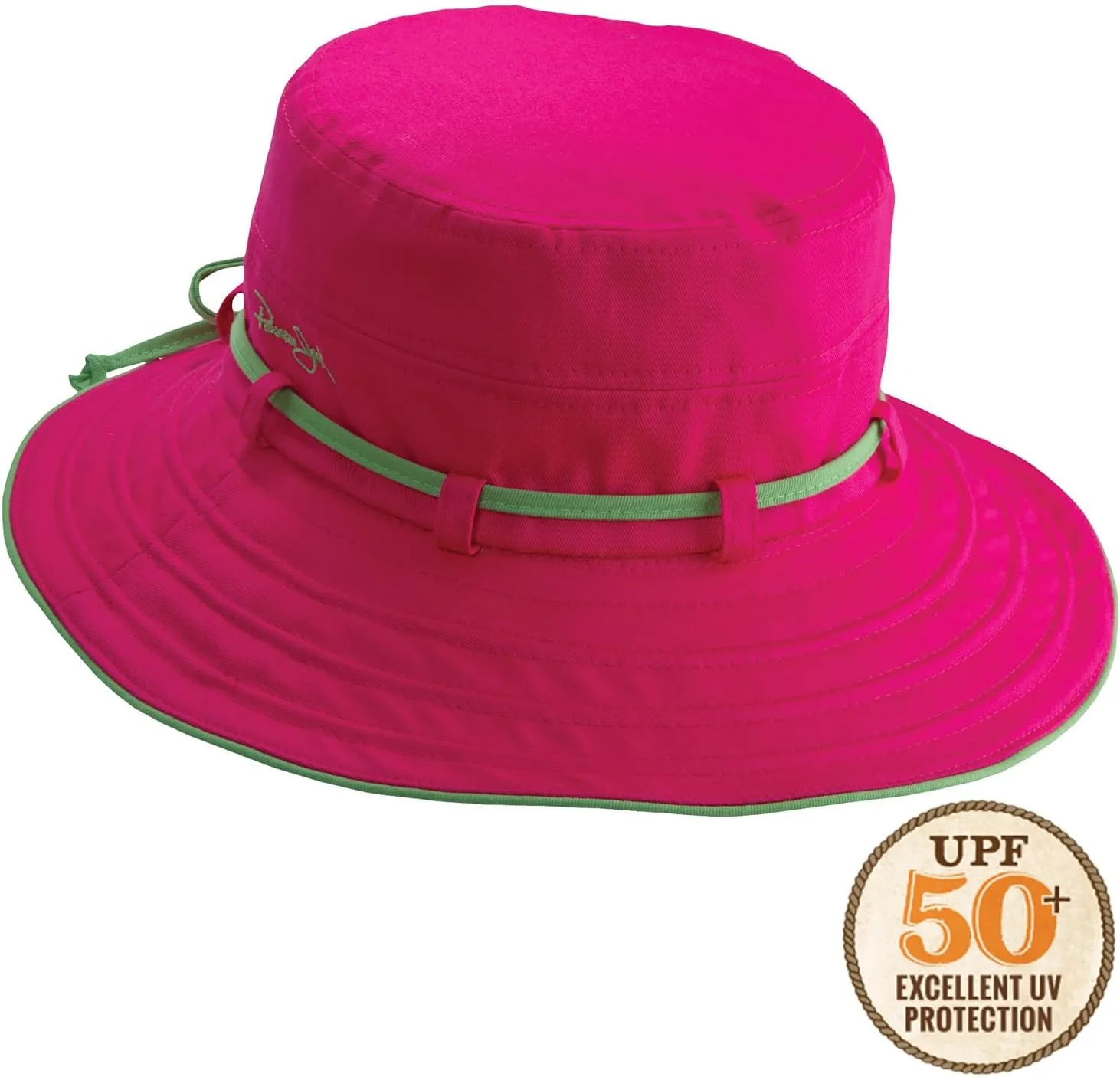 Women's Contrast Cotton Bucket Sun Hat with Sizing Tie, 3" Brim