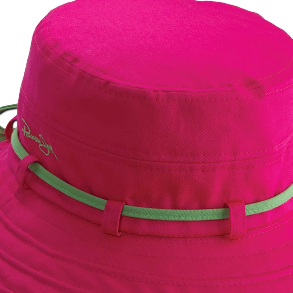 Women's Contrast Cotton Bucket Sun Hat with Sizing Tie, 3" Brim