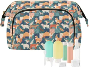 Women’s Cosmetic Bag with Wide-Open Top Quilted Puffer Design Multiple Compartments