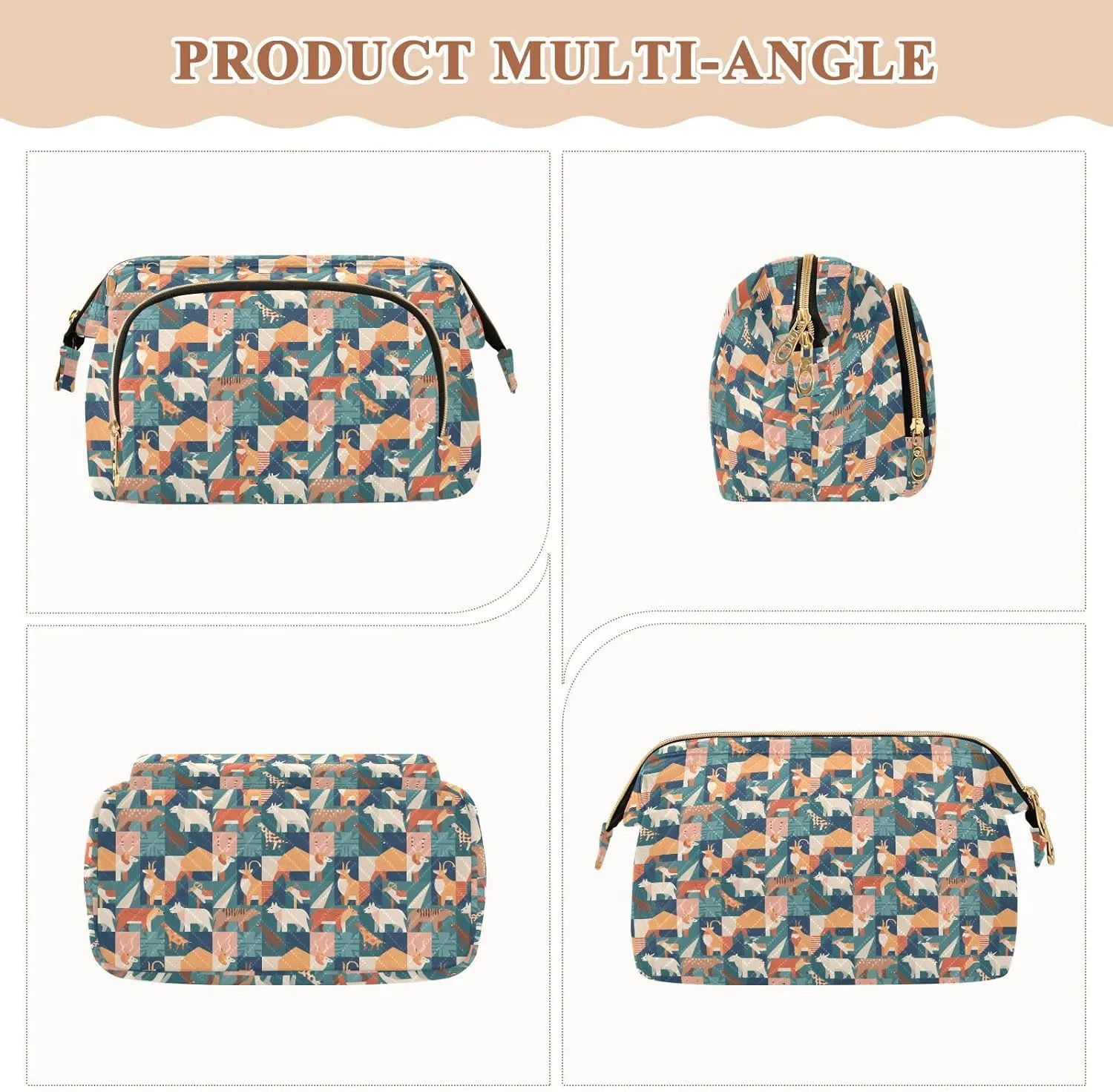 Women’s Cosmetic Bag with Wide-Open Top Quilted Puffer Design Multiple Compartments