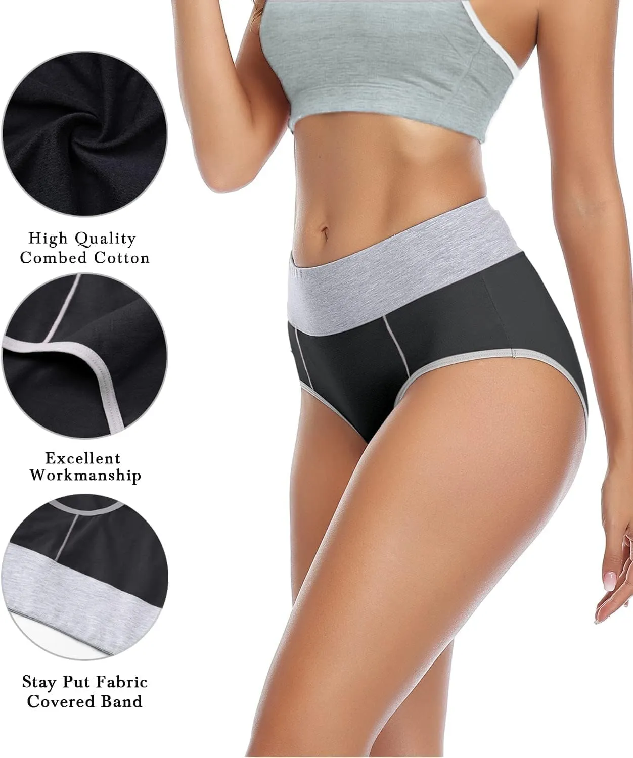 Women's Cotton Underwear Mid Waisted Stretch Briefs Soft Underpants Ladies Full Coverage Panties 4 Pack