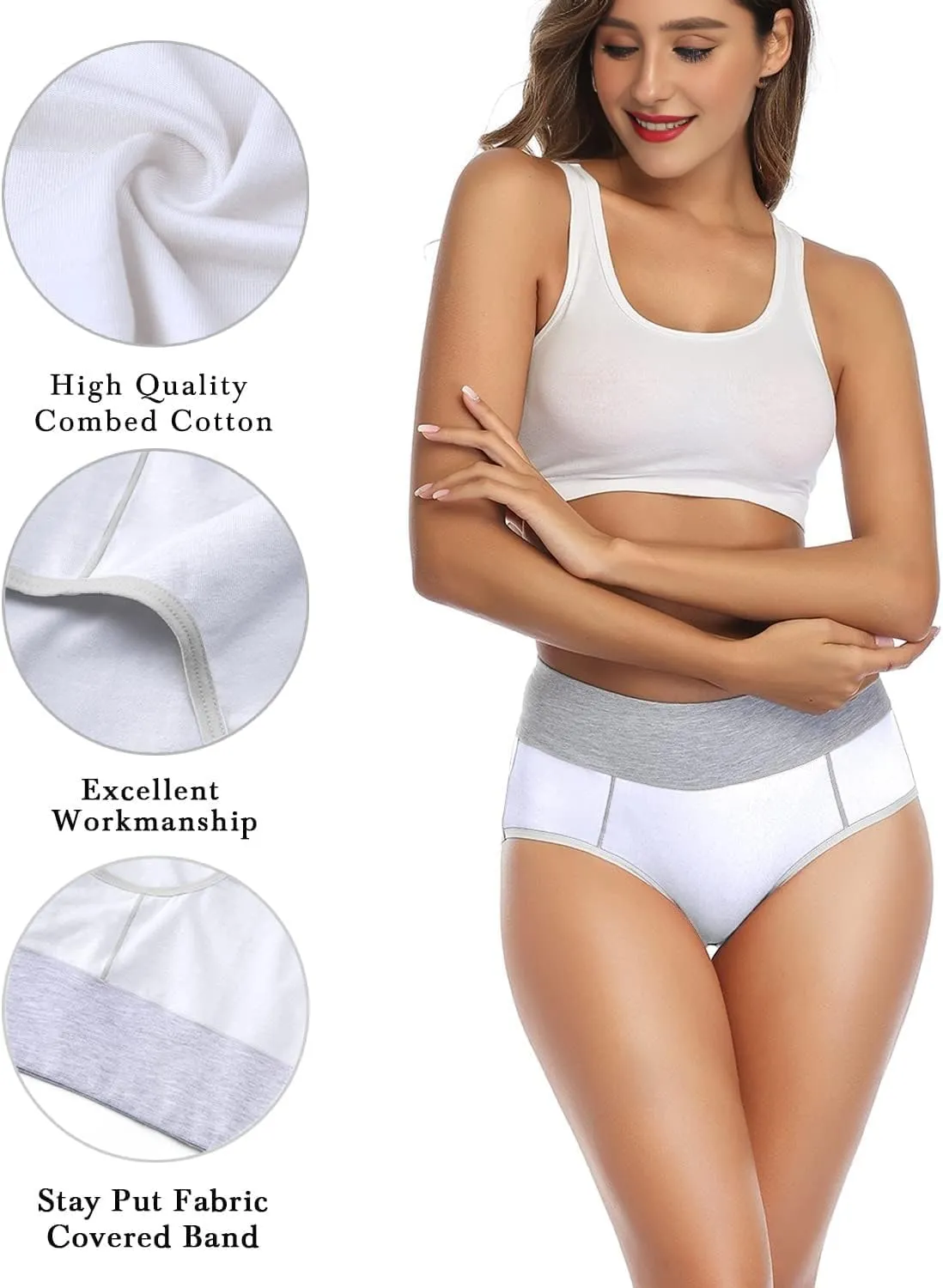 Women's Cotton Underwear Mid Waisted Stretch Briefs Soft Underpants Ladies Full Coverage Panties 4 Pack