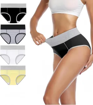 Women's Cotton Underwear Mid Waisted Stretch Briefs Soft Underpants Ladies Full Coverage Panties 4 Pack