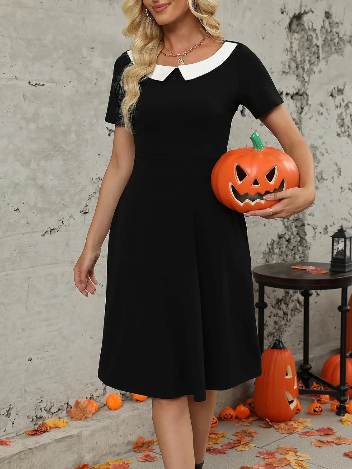 Women's Elegant Vintage Cotton Casual Floral Print Work Party Peter Pan Collar A-Line Dress with Pockets 978