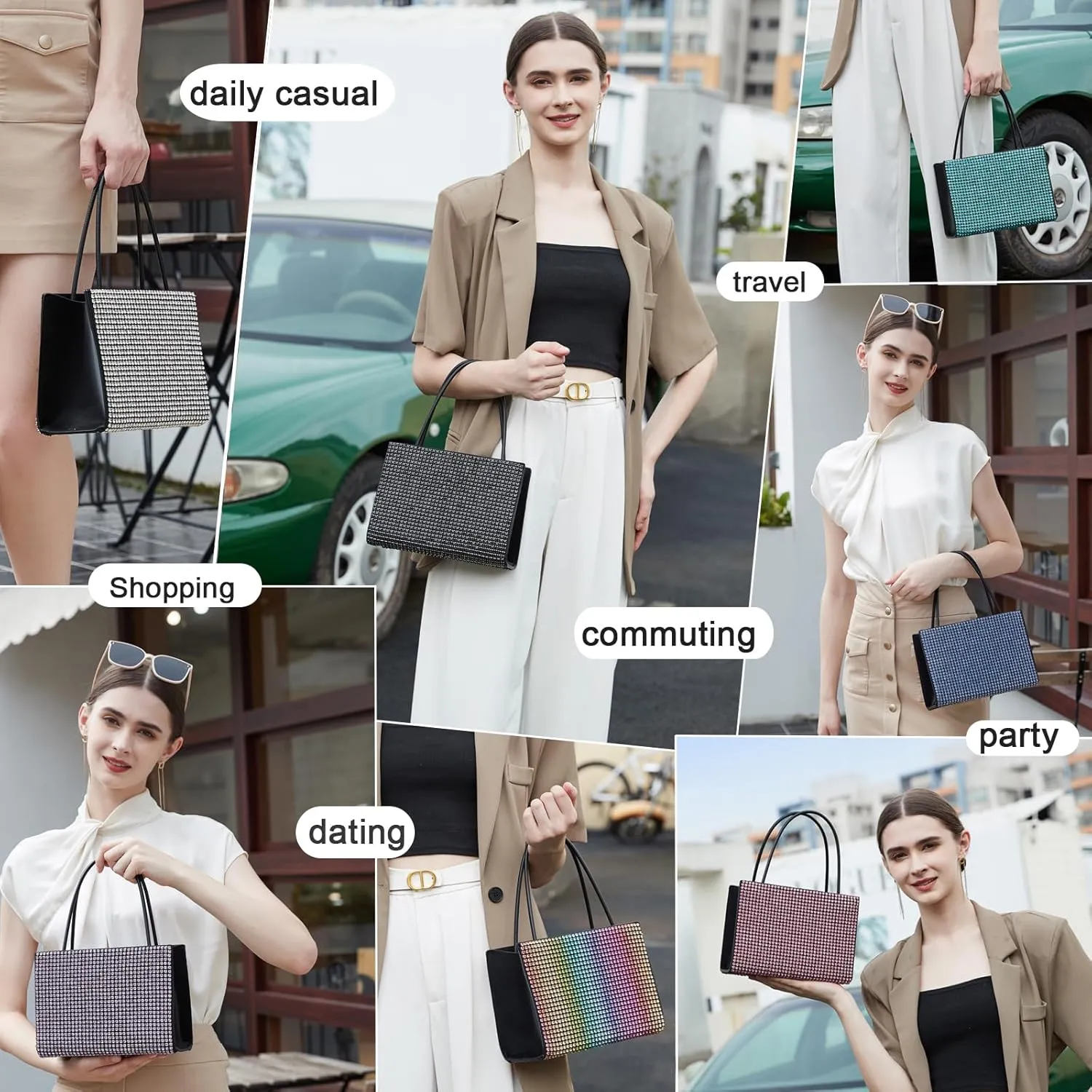 Women's Evening Handbags Women Tote Top Handle Purse Shoulder Satchel Bags Sparkly Rhinestone Evening Clutch Purse Formal