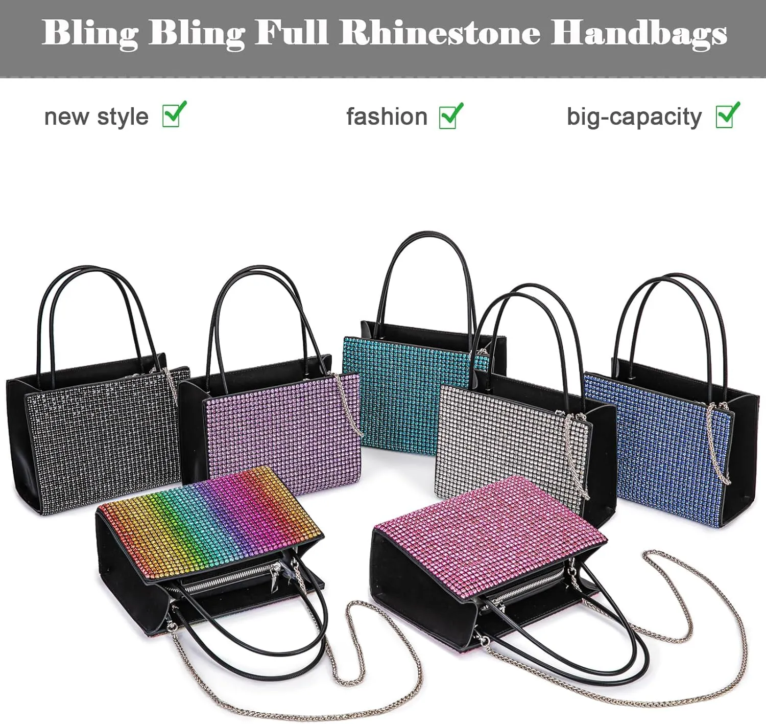 Women's Evening Handbags Women Tote Top Handle Purse Shoulder Satchel Bags Sparkly Rhinestone Evening Clutch Purse Formal