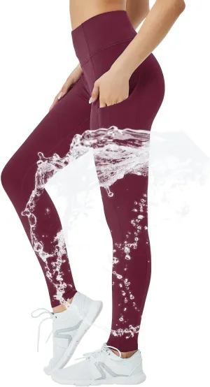 Women's Fleece Lined Leggings with Pocket Water Resistant High Waisted Thermal Winter Yoga Pant for Women Workout