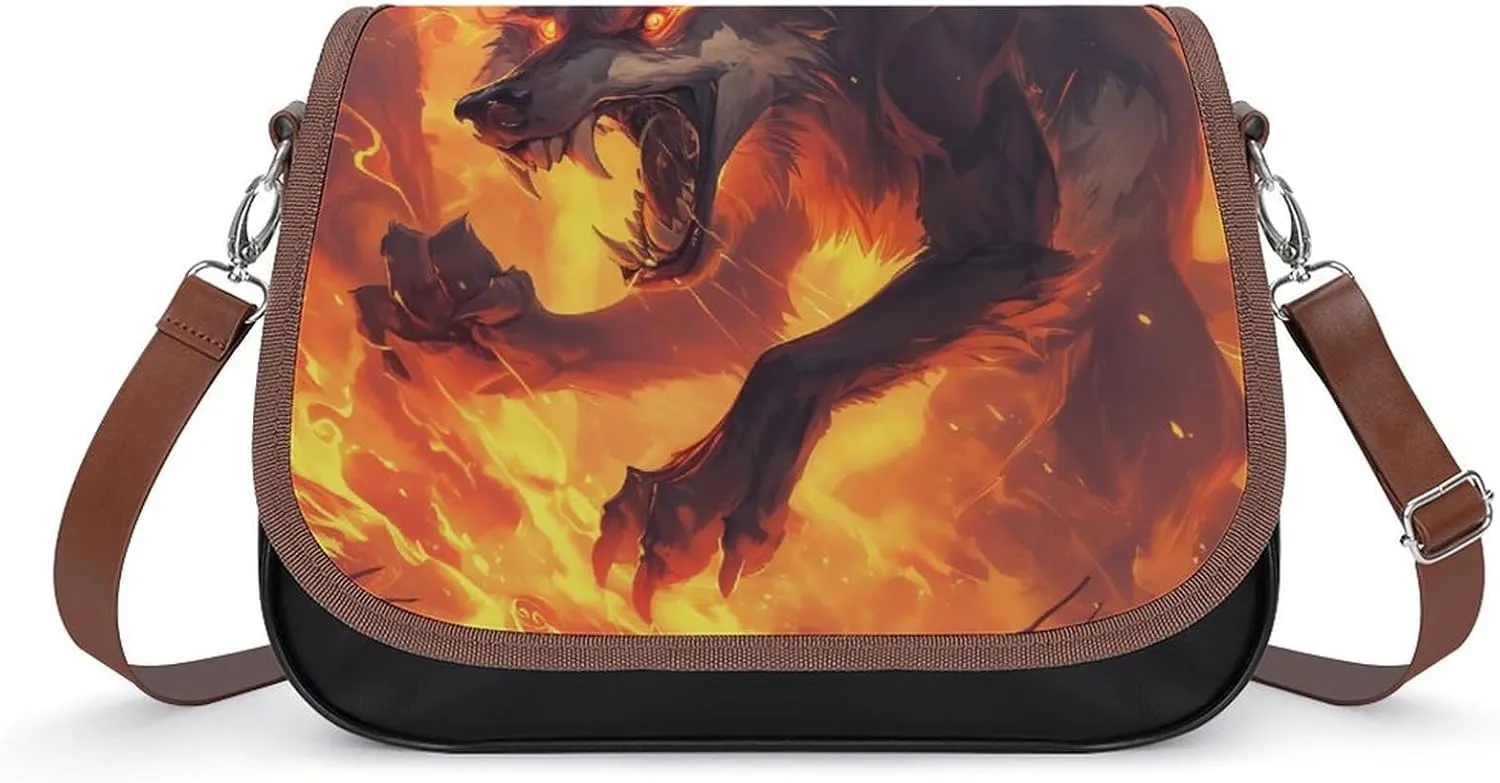 Women's Handbag Animal Wolf Firing Satchel Bag Leather Crossbody Bag Waterproof Messenger Bag