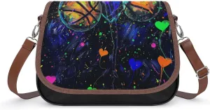 Women's Handbag Basketball Heart Sketch Satchel Bag Leather Crossbody Bag Waterproof Messenger Bag
