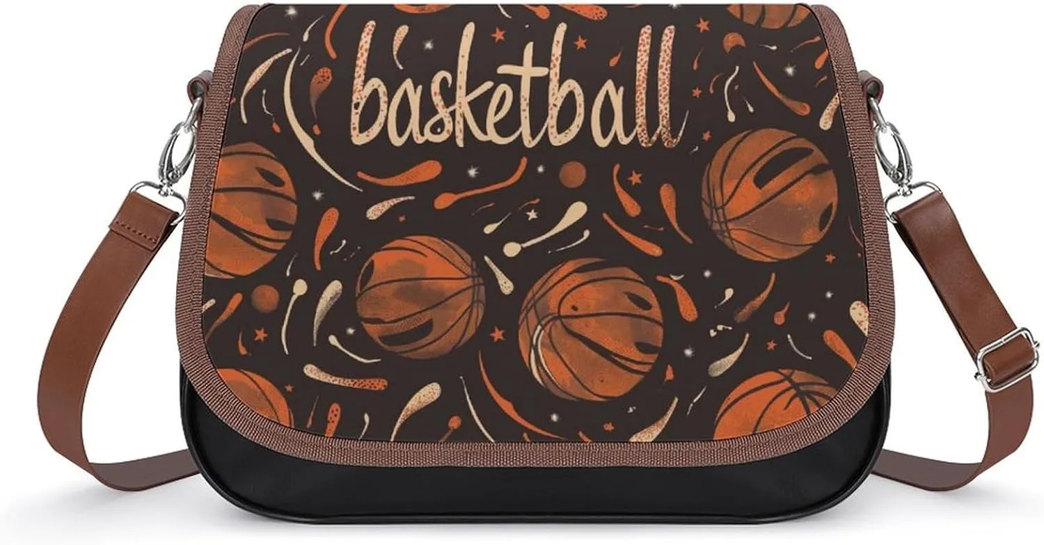 Women's Handbag Basketballs Patterns Orange Satchel Bag Leather Crossbody Bag Waterproof Messenger Bag