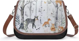 Women's Handbag Birch Tree Deers Satchel Bag Leather Crossbody Bag Waterproof Messenger Bag