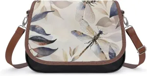 Women's Handbag Botanical Leaves Dragonflies Satchel Bag Leather Crossbody Bag Waterproof Messenger Bag