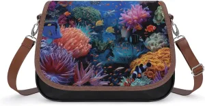 Women's Handbag Coral Reef Scene Underwater Satchel Bag Leather Crossbody Bag Waterproof Messenger Bag