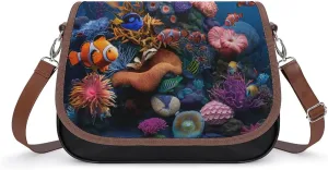 Women's Handbag Coral Reef Scene Underwater Satchel Bag Leather Crossbody Bag Waterproof Messenger Bag