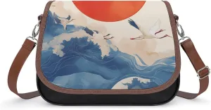 Women's Handbag Crane Birds Chinese Clouds Landscape Satchel Bag Leather Crossbody Bag Waterproof Messenger Bag